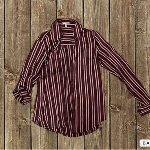 Express XS burgundy stripe button down
